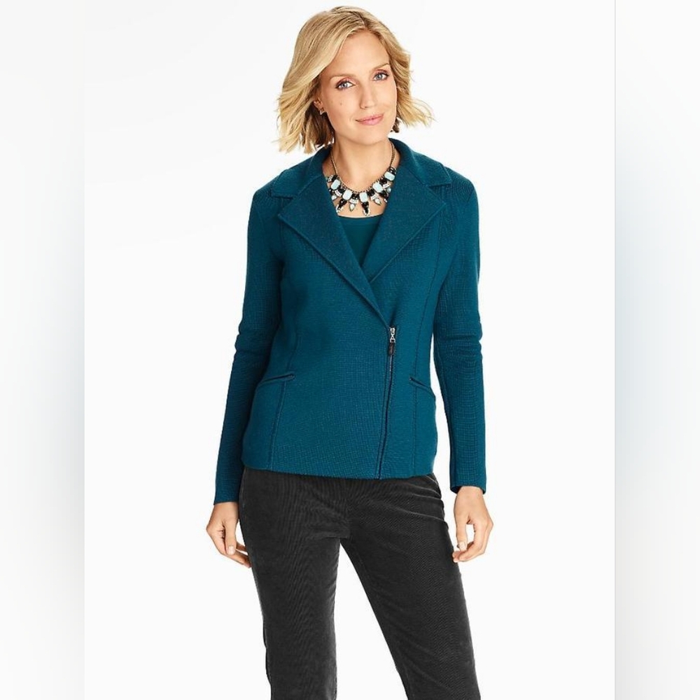 Talbots teal merino wool sweater jacket